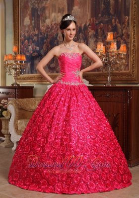 Sweetheart Rolling Flower Hot Pink Sweet 16 Dress