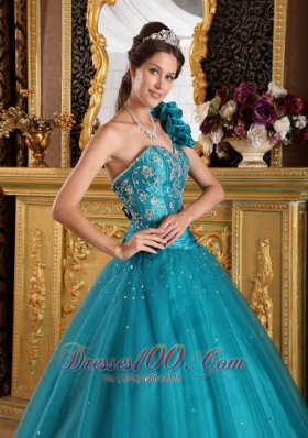 Teal One Shoulder Beading Dress for Quinceanera