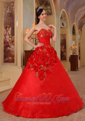 Dress for Quince Sweetheart Hand Made Flower Decorate A-line
