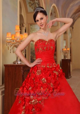 Dress for Quince Sweetheart Hand Made Flower Decorate A-line