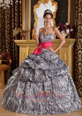 Zebra Print Quinceanera Dress Strapless Sash