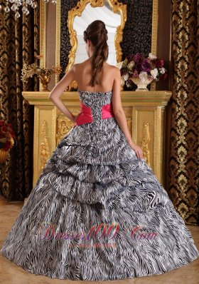 Zebra Print Quinceanera Dress Strapless Sash