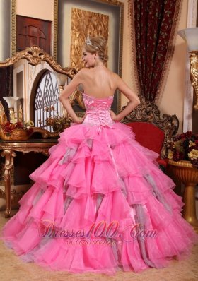 Rose Pink Quinceanera Dress Sweetheart Layered