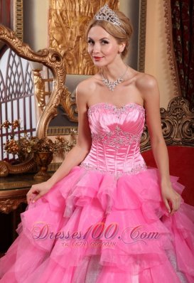 Rose Pink Quinceanera Dress Sweetheart Layered