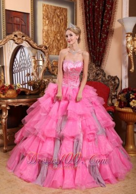 Rose Pink Quinceanera Dress Sweetheart Layered