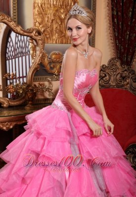 Rose Pink Quinceanera Dress Sweetheart Layered