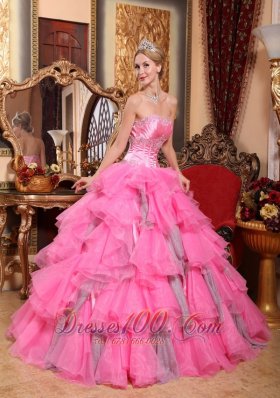 Rose Pink Quinceanera Dress Sweetheart Layered