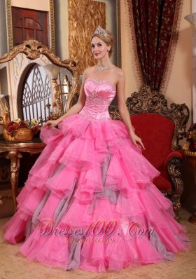 Rose Pink Quinceanera Dress Sweetheart Layered