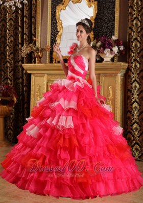 Red Pink Color Quinceanera Dress Layer One Shoulder