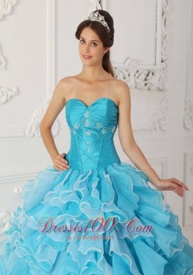 Ruffles Sky Blue Quinceanera Dress Floor Length