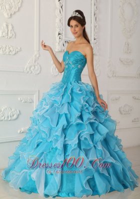 Ruffles Sky Blue Quinceanera Dress Floor Length