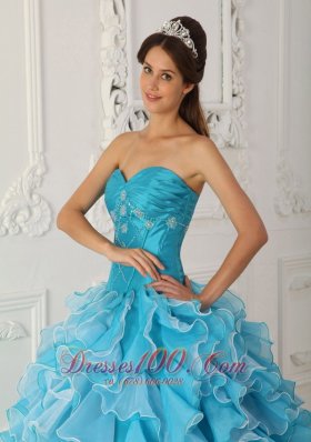 Ruffles Sky Blue Quinceanera Dress Floor Length