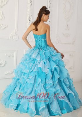 Ruffles Sky Blue Quinceanera Dress Floor Length