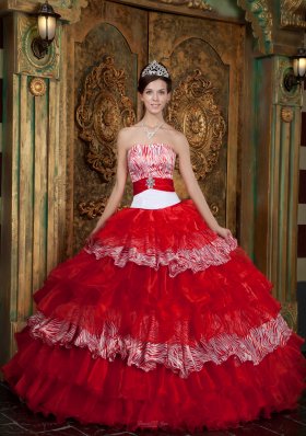 Red and Zebra Print Ball Gown Quinceanera Dress Layer