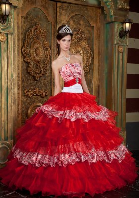 Red and Zebra Print Ball Gown Quinceanera Dress Layer