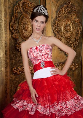 Red and Zebra Print Ball Gown Quinceanera Dress Layer