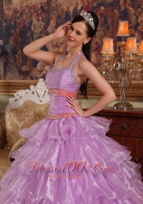 Lavender Quinceanera Dress Halter Organza for Summer