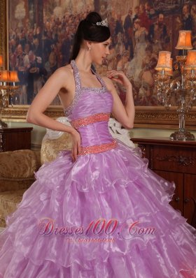 Lavender Quinceanera Dress Halter Organza for Summer