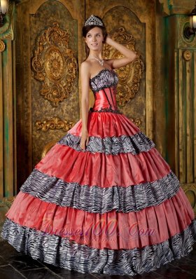 Layered Watermelon and Zebra Princesita Quinceanera Dress