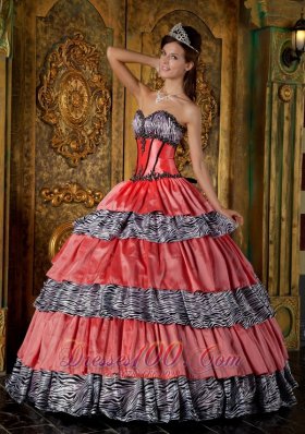 Layered Watermelon and Zebra Princesita Quinceanera Dress