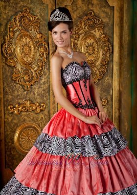 Layered Watermelon and Zebra Princesita Quinceanera Dress