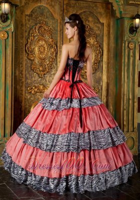 Layered Watermelon and Zebra Princesita Quinceanera Dress