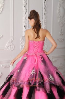 Pink and Balck Beading Princess Sweet 15 Dress