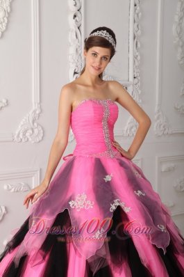 Pink and Balck Beading Princess Sweet 15 Dress