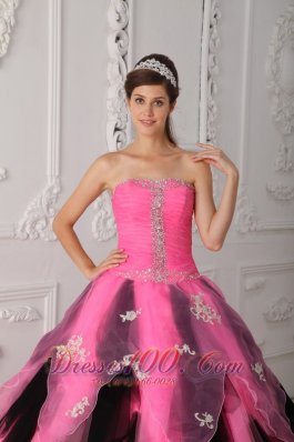 Pink and Balck Beading Princess Sweet 15 Dress