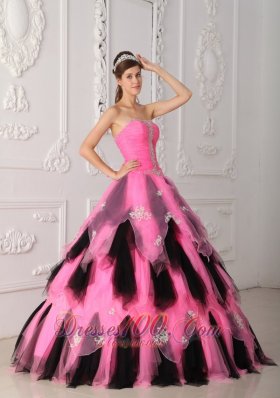 Pink and Balck Beading Princess Sweet 15 Dress