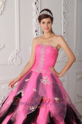 Pink and Balck Beading Princess Sweet 15 Dress