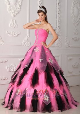 Pink and Balck Beading Princess Sweet 15 Dress