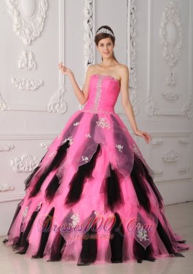 Pink and Balck Beading Princess Sweet 15 Dress