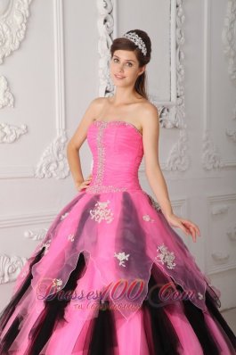 Pink and Balck Beading Princess Sweet 15 Dress