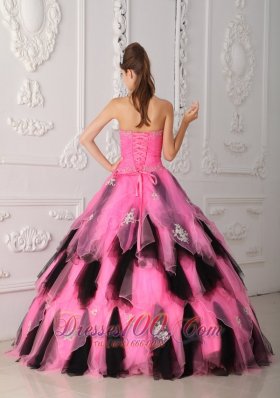 Pink and Balck Beading Princess Sweet 15 Dress