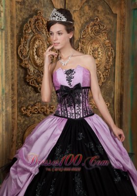 Quinceanera Dress Handmade Flower Lavender and Black Appliques