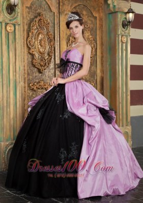 Quinceanera Dress Handmade Flower Lavender and Black Appliques