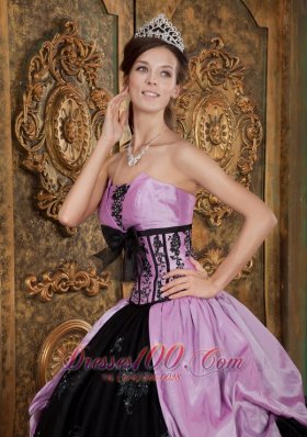 Quinceanera Dress Handmade Flower Lavender and Black Appliques