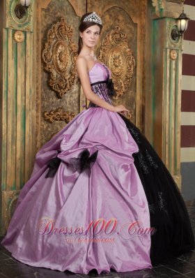 Quinceanera Dress Handmade Flower Lavender and Black Appliques