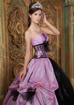 Quinceanera Dress Handmade Flower Lavender and Black Appliques