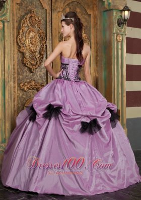 Quinceanera Dress Handmade Flower Lavender and Black Appliques