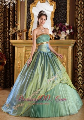 Lemon Green Strapless Ruch Princesita Quinceanera Dress