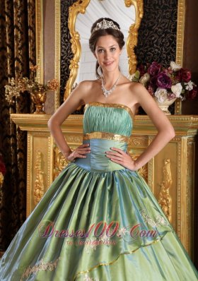 Lemon Green Strapless Ruch Princesita Quinceanera Dress