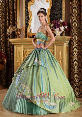 Lemon Green Strapless Ruch Princesita Quinceanera Dress