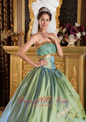 Lemon Green Strapless Ruch Princesita Quinceanera Dress