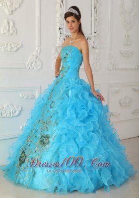 Strapless Aqua Blue Quinceanera Dress Embroidery