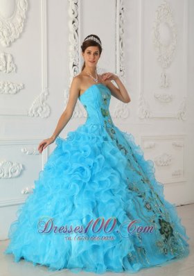 Strapless Aqua Blue Quinceanera Dress Embroidery