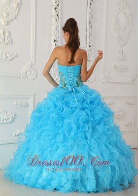 Strapless Aqua Blue Quinceanera Dress Embroidery