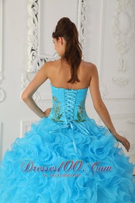 Strapless Aqua Blue Quinceanera Dress Embroidery