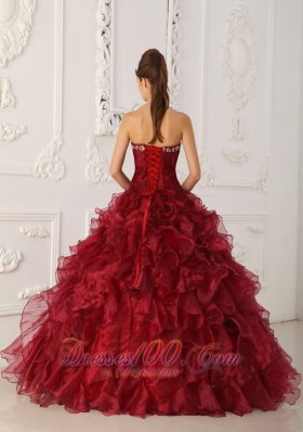 Wine Red Quinceanera Gowns Dresses Embroidery